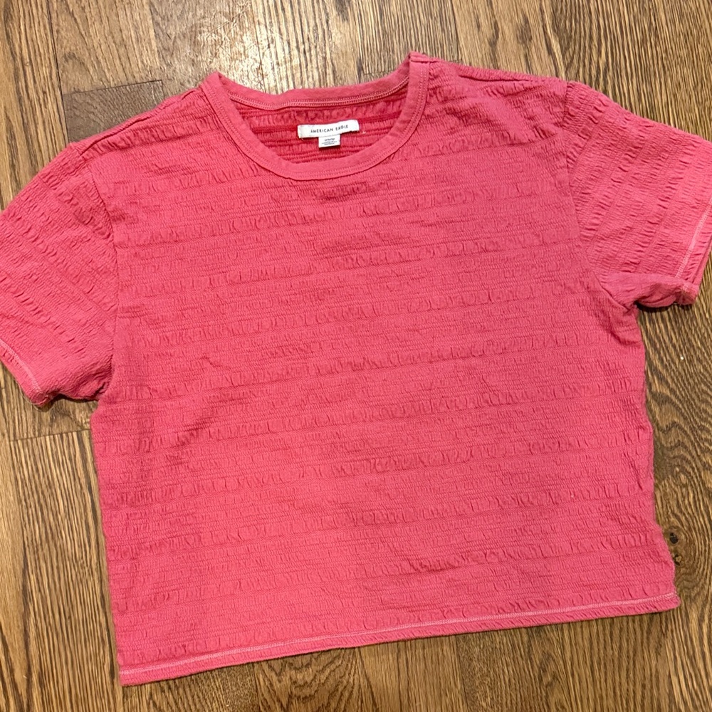 American Eagle Outfitters Pink Textured Short Sleeve Tee